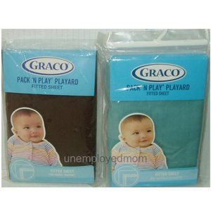 Aqua & Brown Pack N Play Playard Fitted Sheet 39" x 27" Lot of 2 Boys Girls